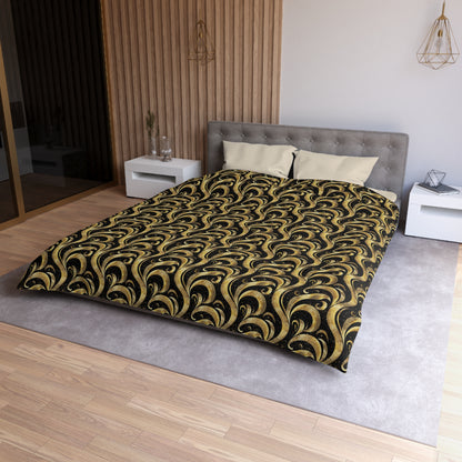 Black & Gold Luxe Swirl Microfiber Duvet Cover