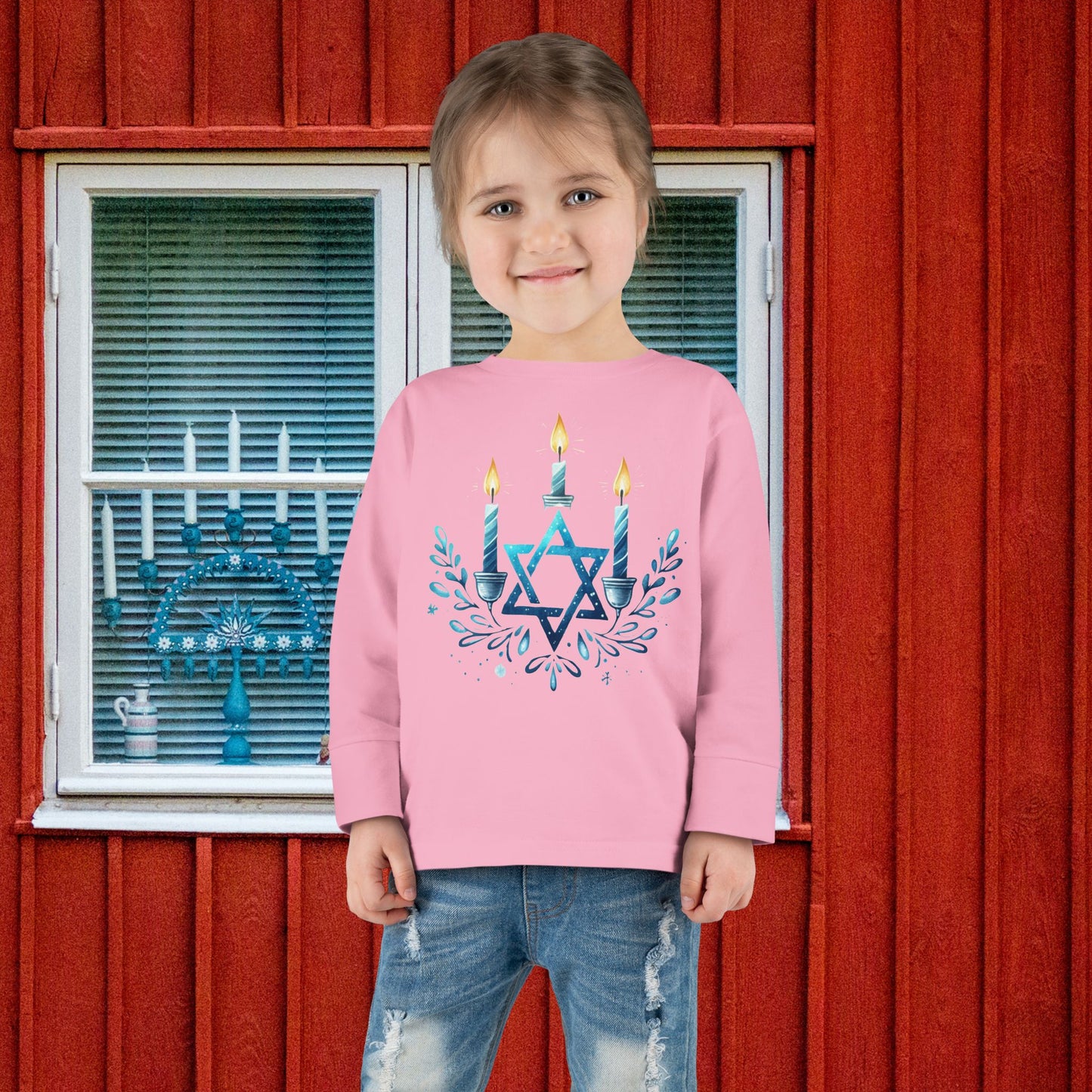 Star & Flame Hanukkah Toddler Long Sleeve Tee