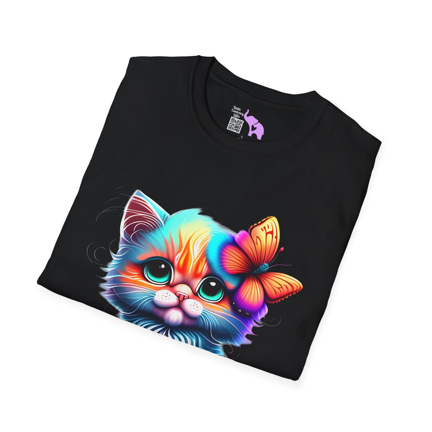 Cute Colorful Kitten w/Butterfly Adult T-shirt