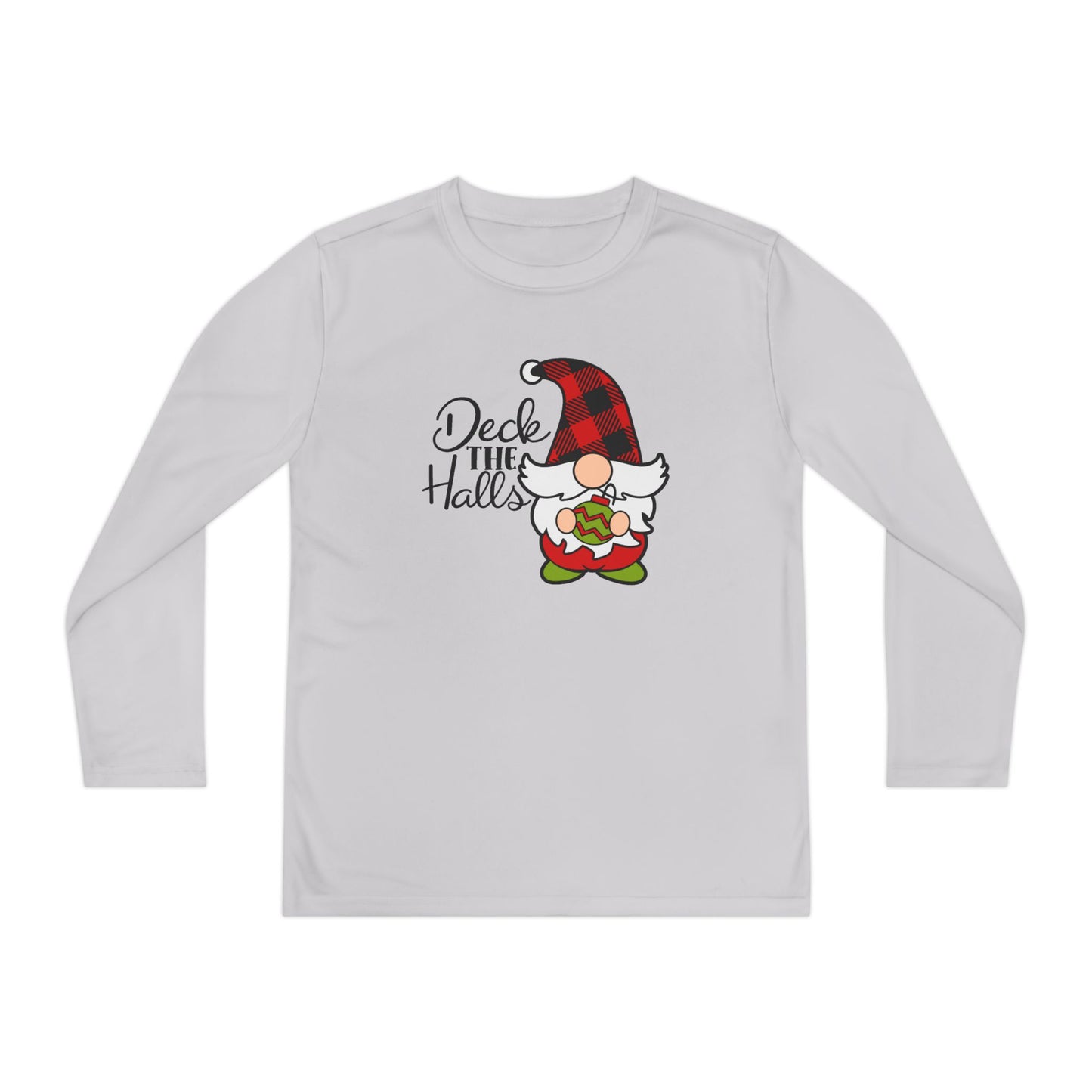 Deck the Halls Plaid Gnome Youth Long Sleeve Tee