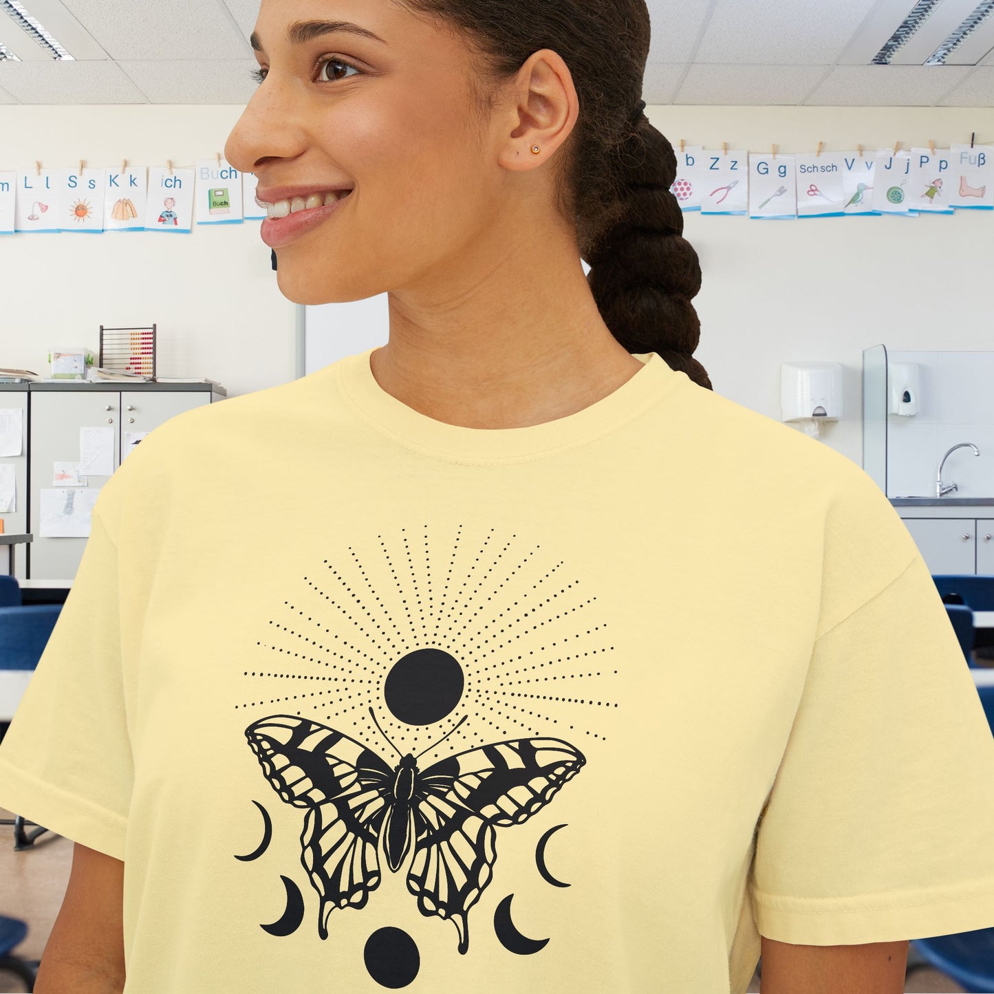 Butterfly w/Sun, Moon, & Stars Women's Boxy Tee