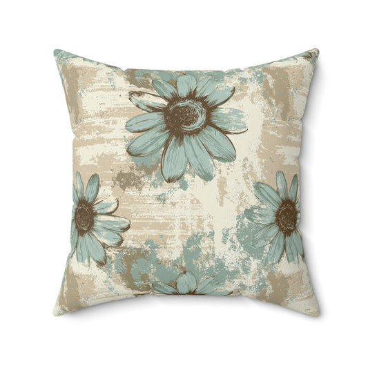 Rustic Teal Daisy Throw Pillow