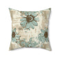 Rustic Teal Daisy Throw Pillow