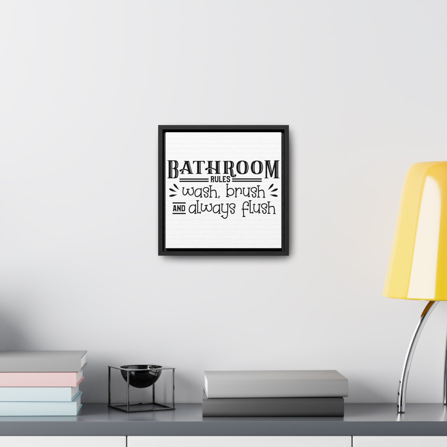 Bathroom Rules Canvas Wraps, Square Frame