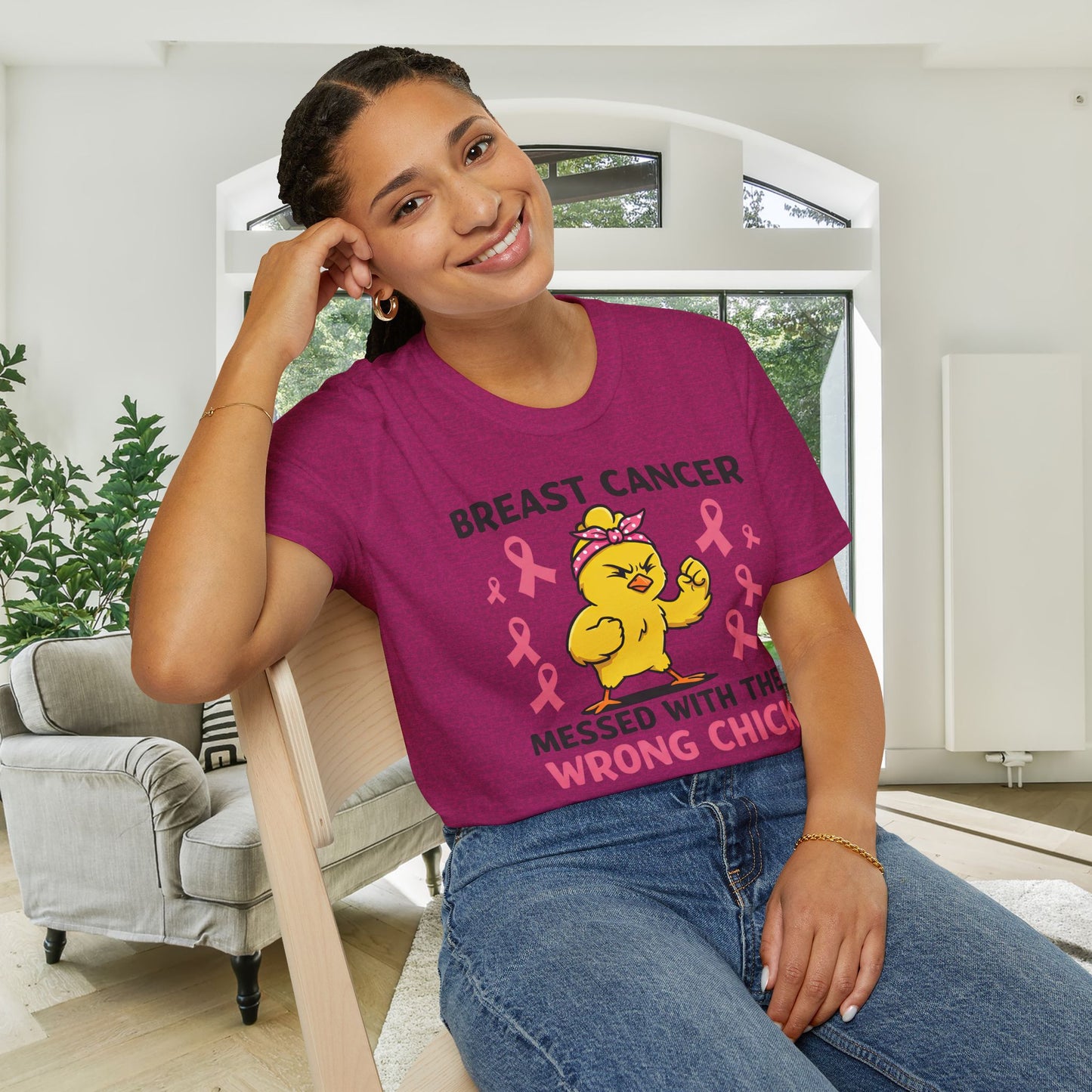 Breast Cancer Messed With The Wrong Chick Adult Unisex Tshirt