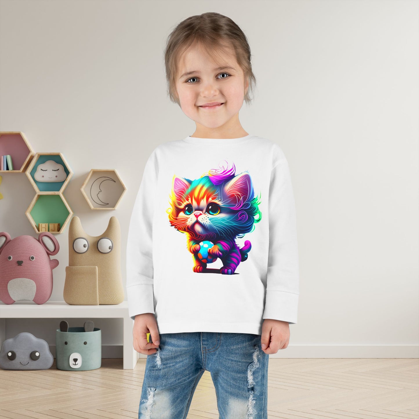 Cute Colorful Kitten Toddler Long Sleeve Tee