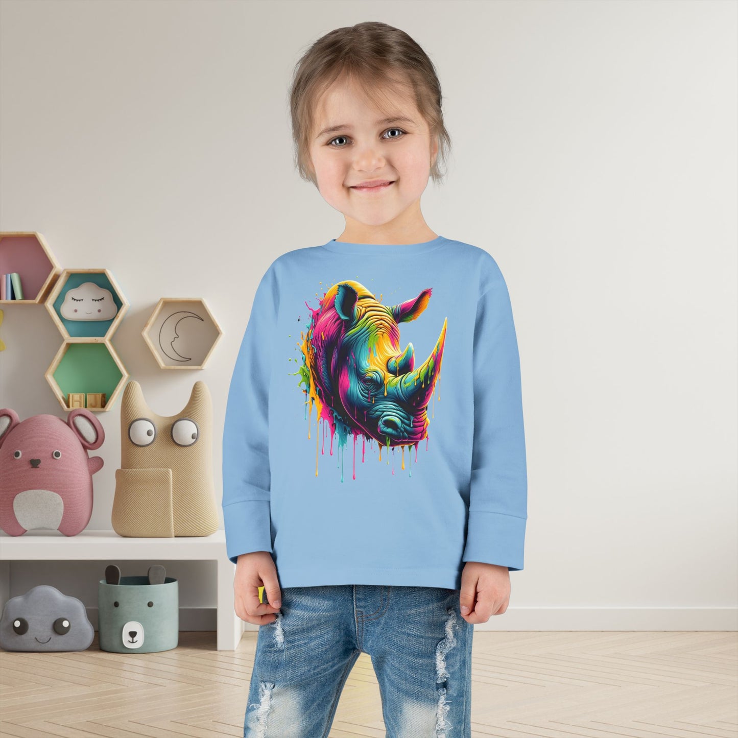 Colorful Rhino Toddler Long Sleeve Tee