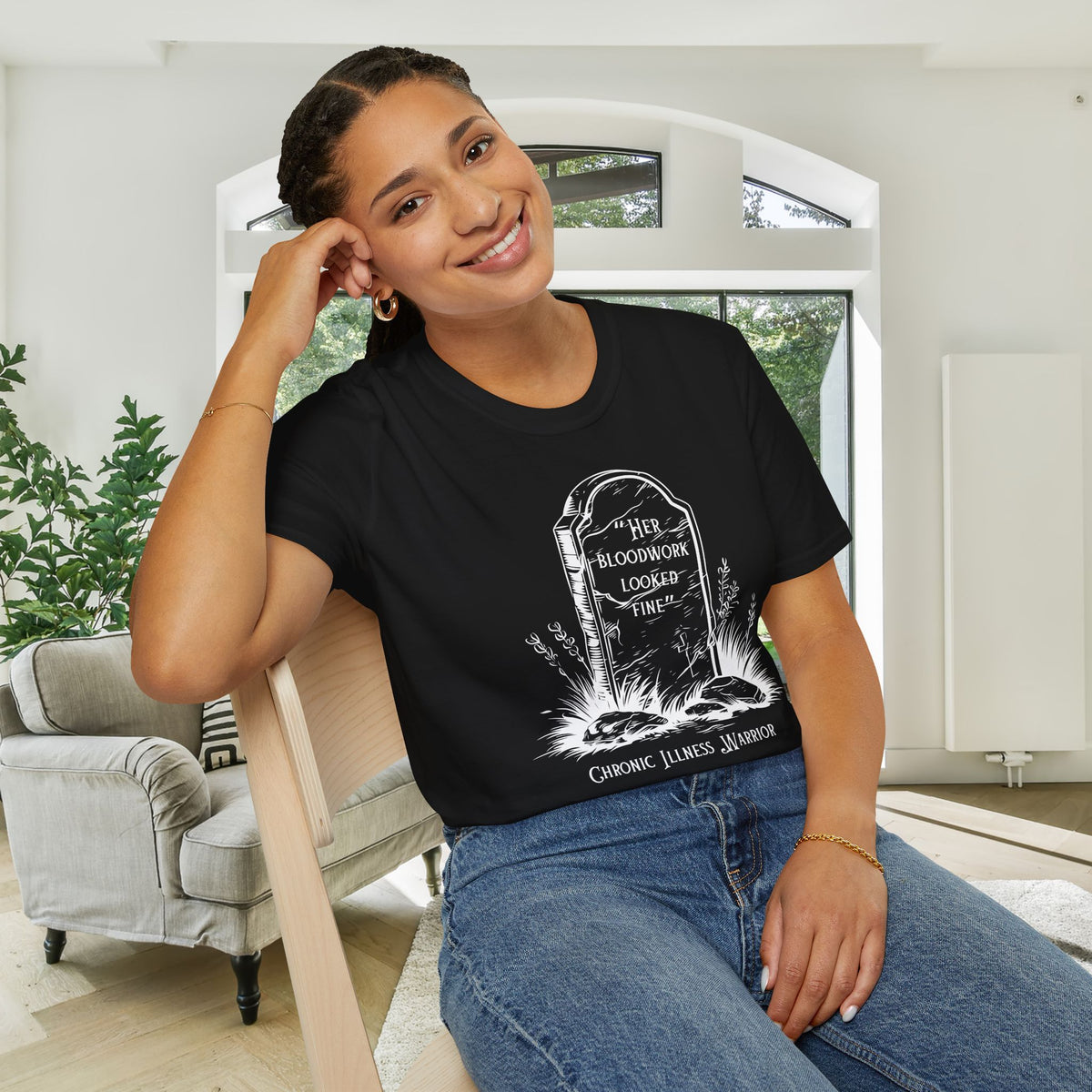 "Her Bloodwork Looked Fine" Headstone Adult T-shirt