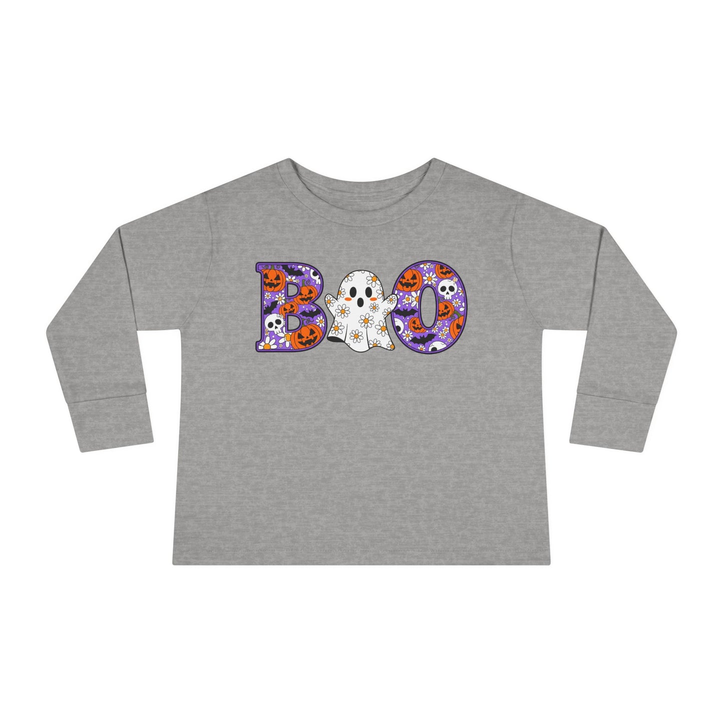 Cute Floral Boo w/Ghost Toddler Long Sleeve Tee