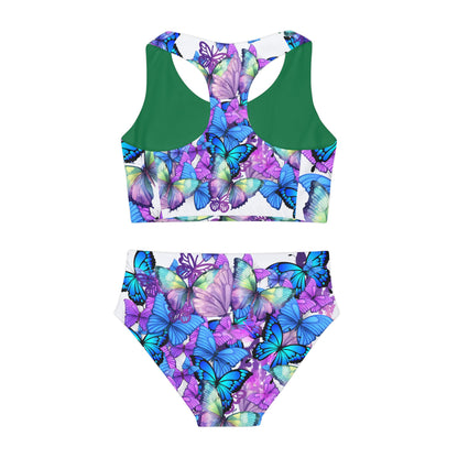 Blue and Purple Girls Two Piece Swimsuit (AOP)