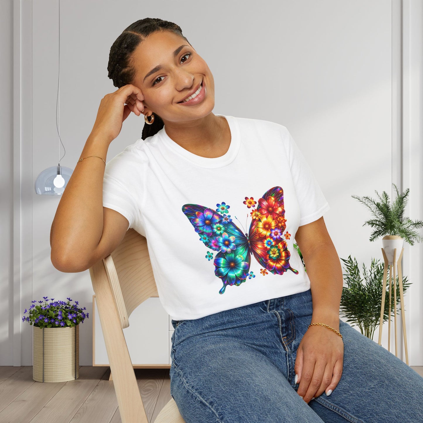 Colorful Floral Butterfly Adult T-shirt