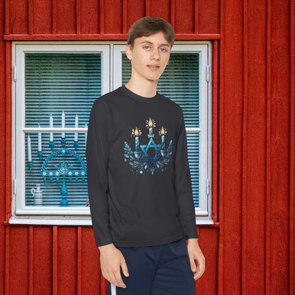 Star & Flame Hanukkah Youth Long Sleeve Tee