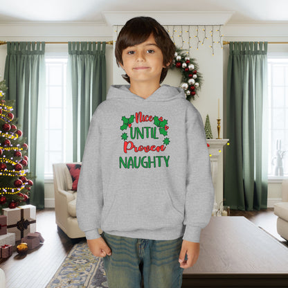 Nice Until Proven Naughty Youth Heavy Blend Hooded Sweatshirt