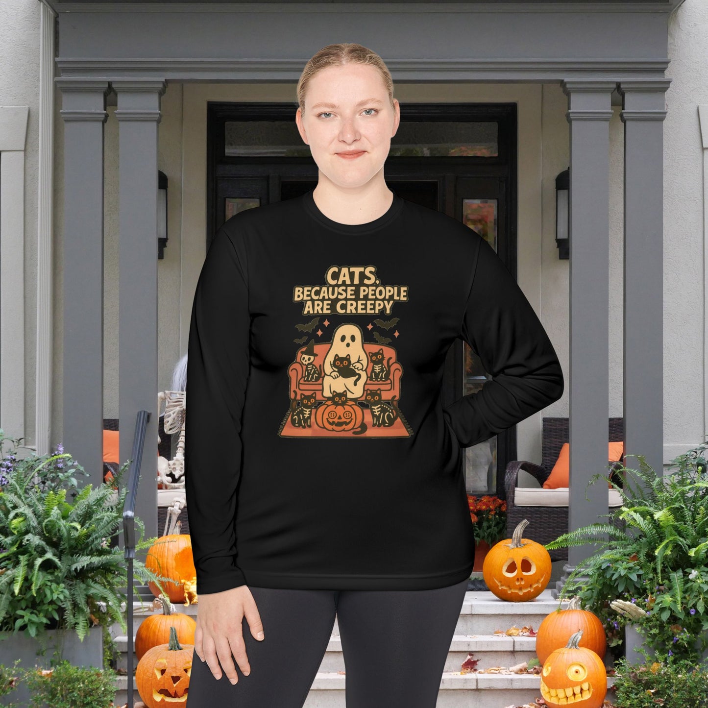 Cats, Because People Are Creepy (Halloween) Adult Long Sleeve Tee