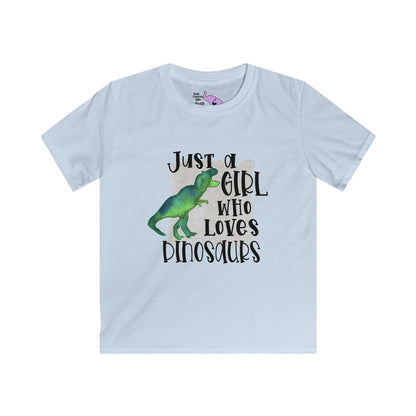 Just A Girl Who Loves Dinosaurs Kids Softstyle Tee