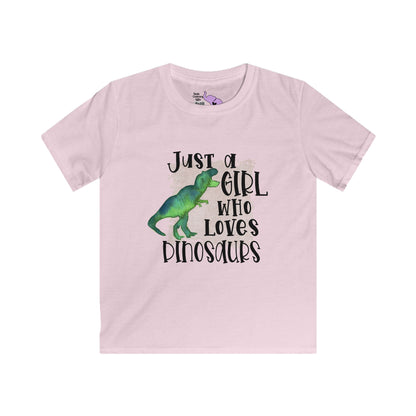 Just A Girl Who Loves Dinosaurs Kids Softstyle Tee