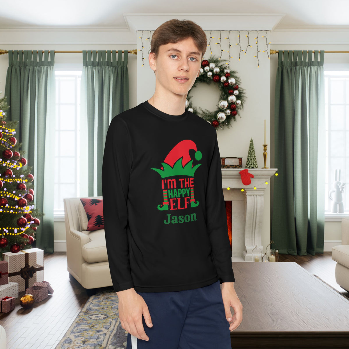 I'm The Happy Elf Personalized Youth Long Sleeve Tee