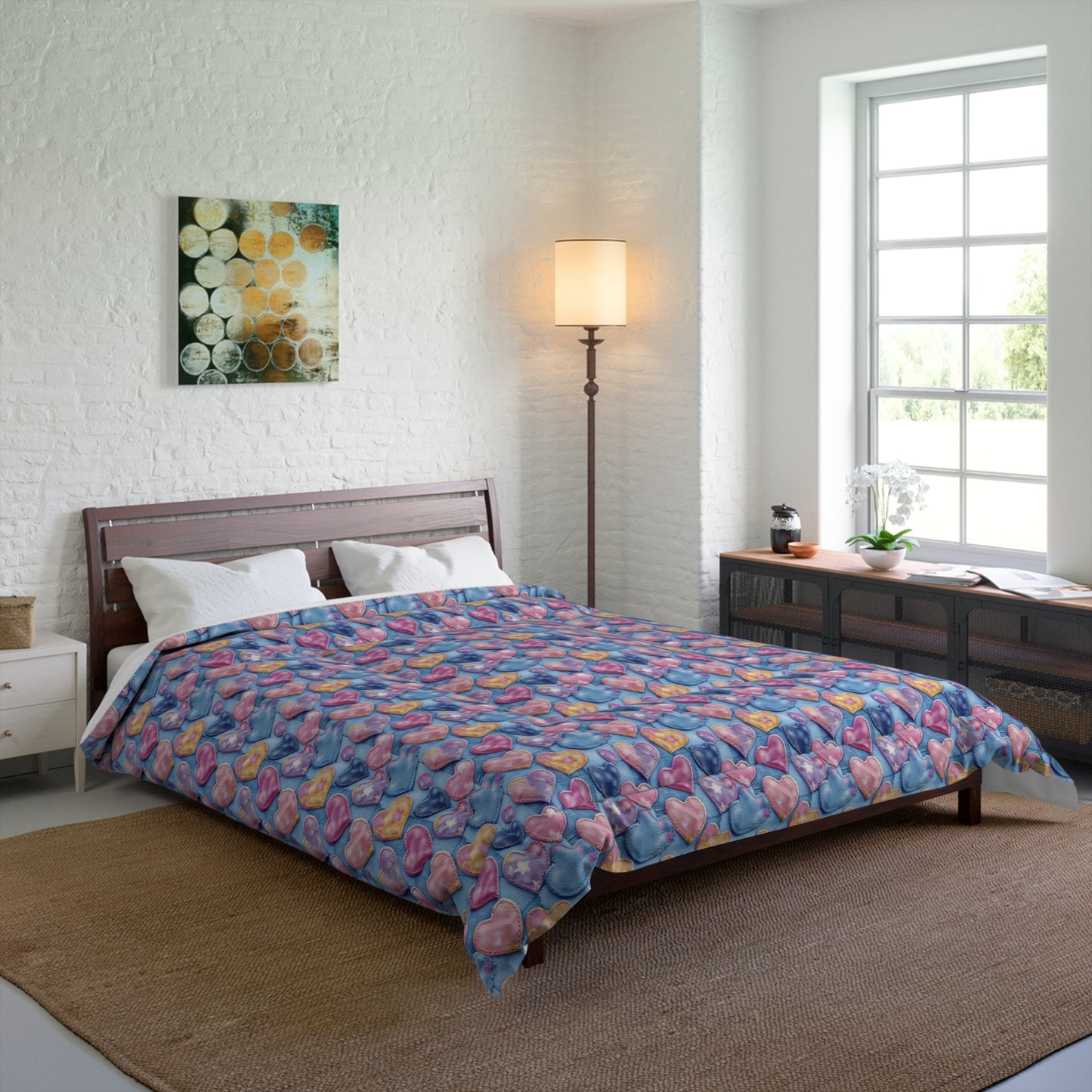 Color Pop Stitched Hearts Comforter