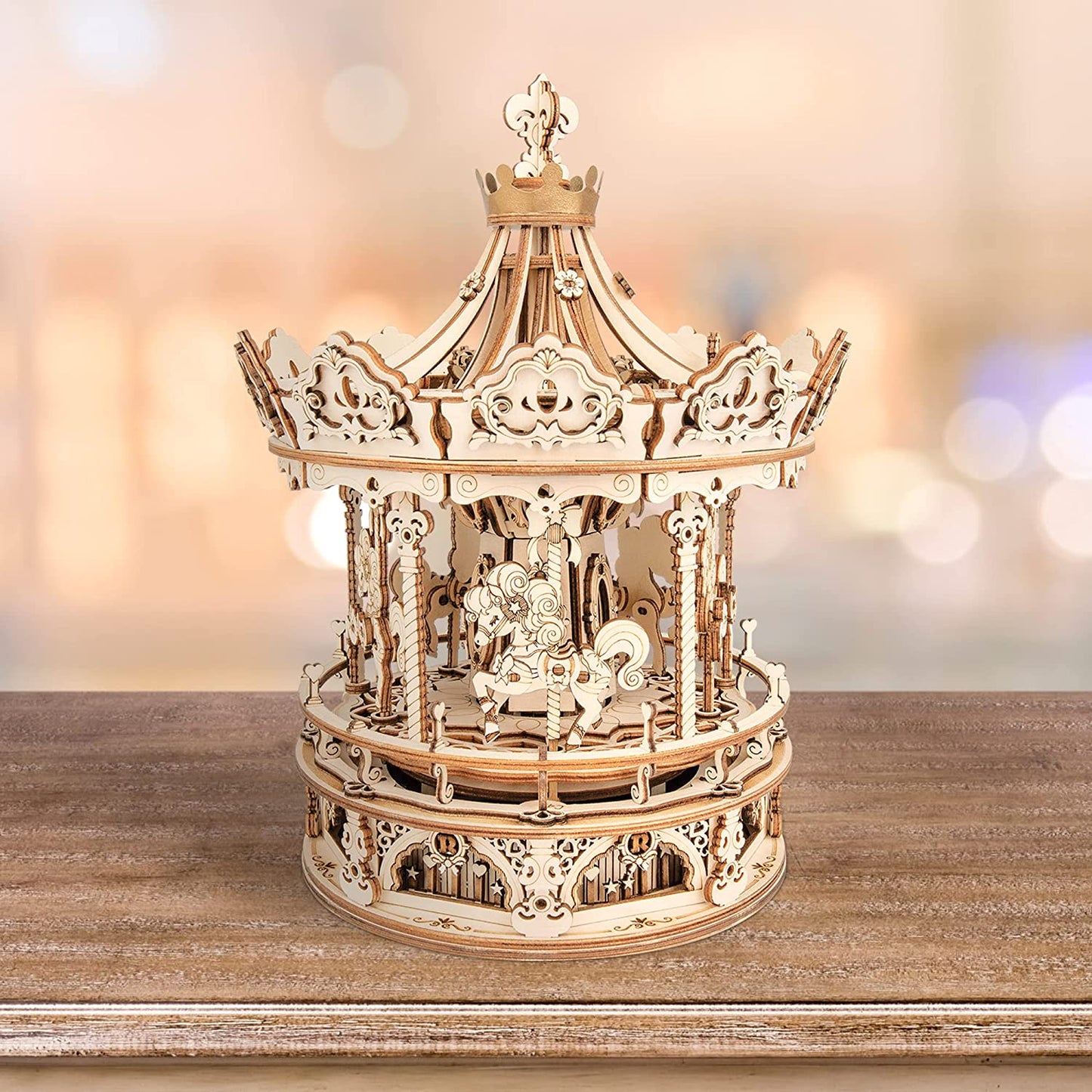 Carousel 3D DIY Wooden Puzzle Model Rotating Music Box