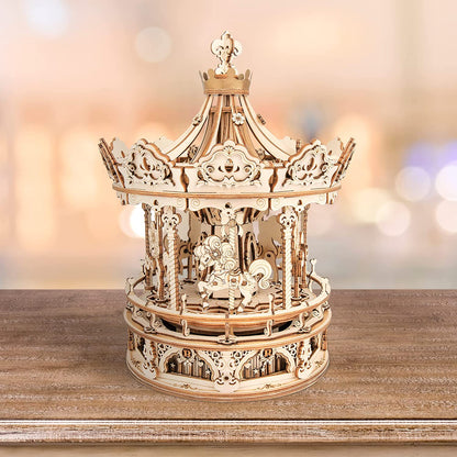 Carousel 3D DIY Wooden Puzzle Model Rotating Music Box