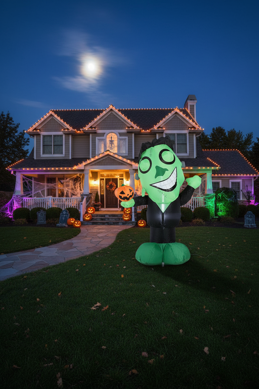 3.9FT Lighted Green Monster Halloween Inflatable