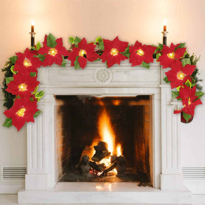 Poinsettia Flower Door Frame or Mantel String Lights