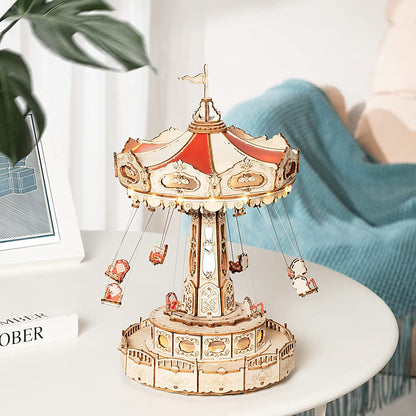 Carnival Swing Ride Mechanical Wooden Music Box Kit