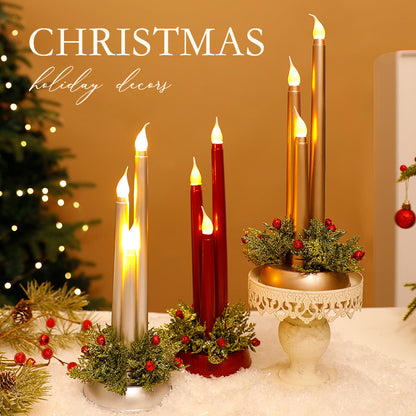 Artificial LED Candle Trio with Holly Base