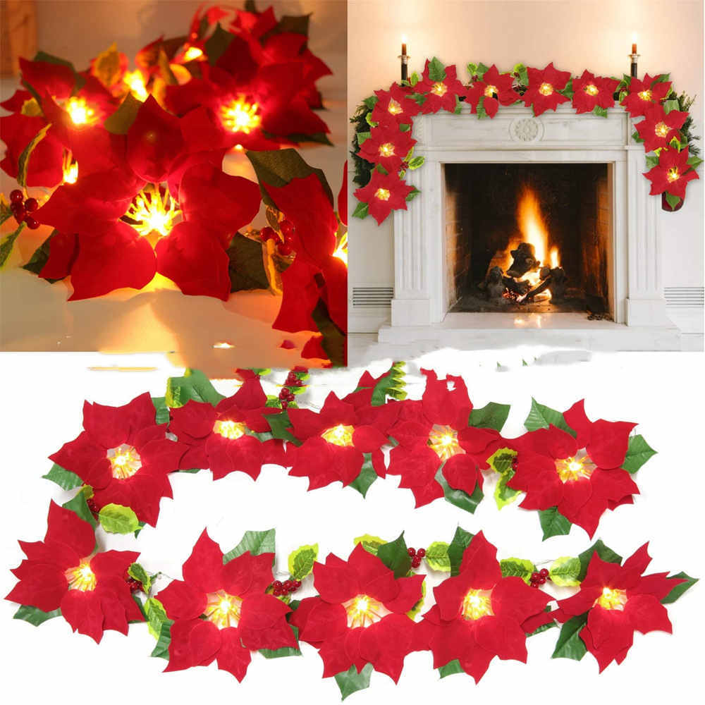 Poinsettia Flower Door Frame or Mantel String Lights