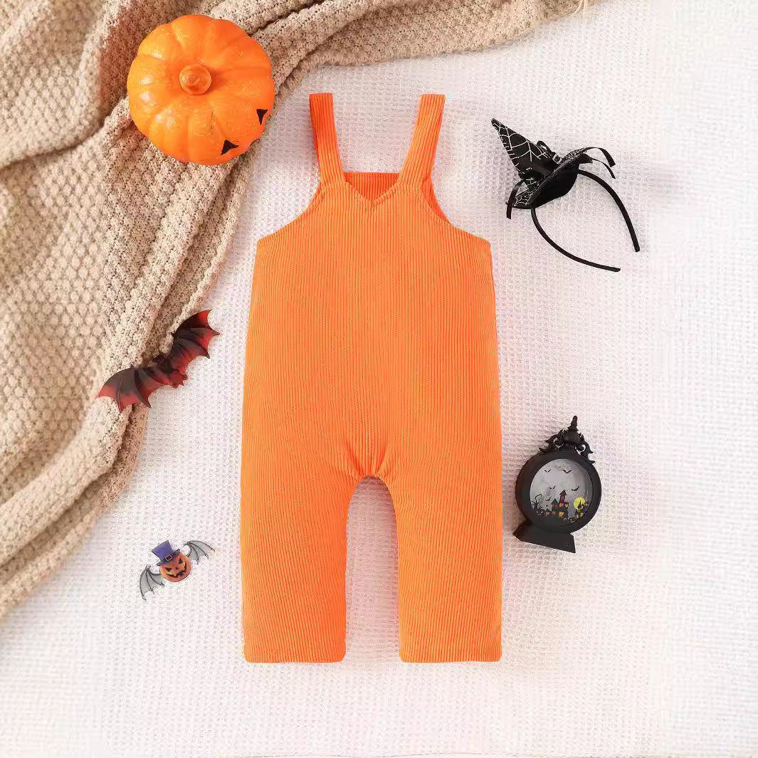 Embroidered Halloween Pumpkin Grimace Corduroy Overalls