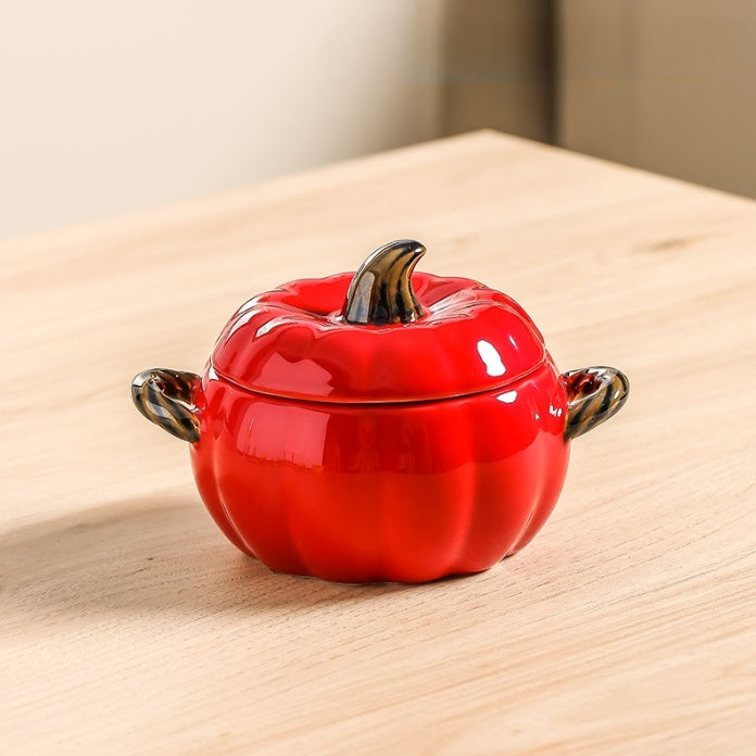 Pumpkin-shaped Ceramic Soup Bowl With Lid