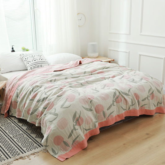 Cotton Muslin Quilt Blanket – Lightweight Floral Gauze Coverlet – Breathable Summer Bedspread