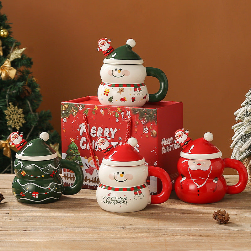 Christmas Mugs with Santa Hat Lids