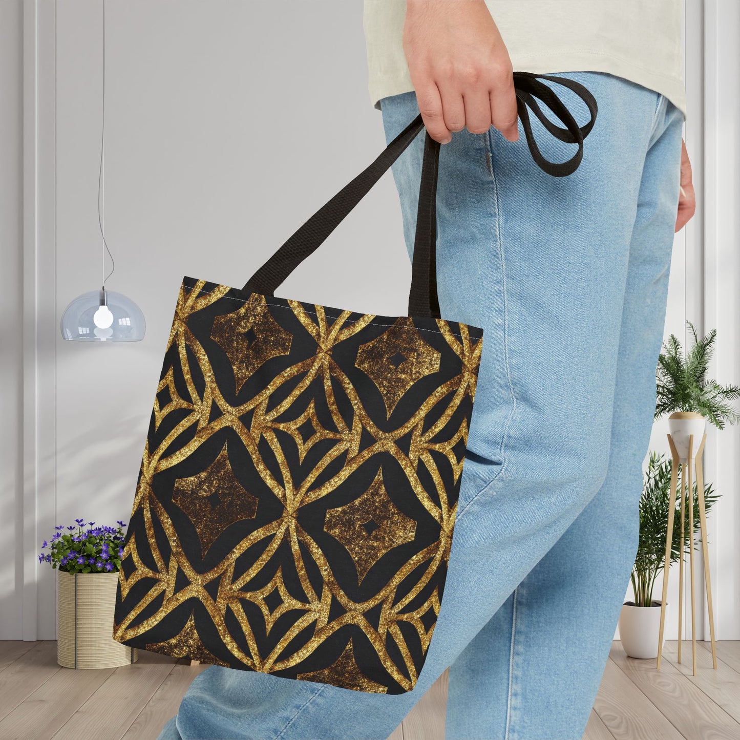 Golden Star Lattice Canvas Tote Bag