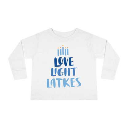 Hanukkah Love Light Latkes Toddler Long Sleeve Tee