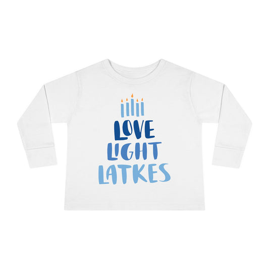 Hanukkah Love Light Latkes Toddler Long Sleeve Tee