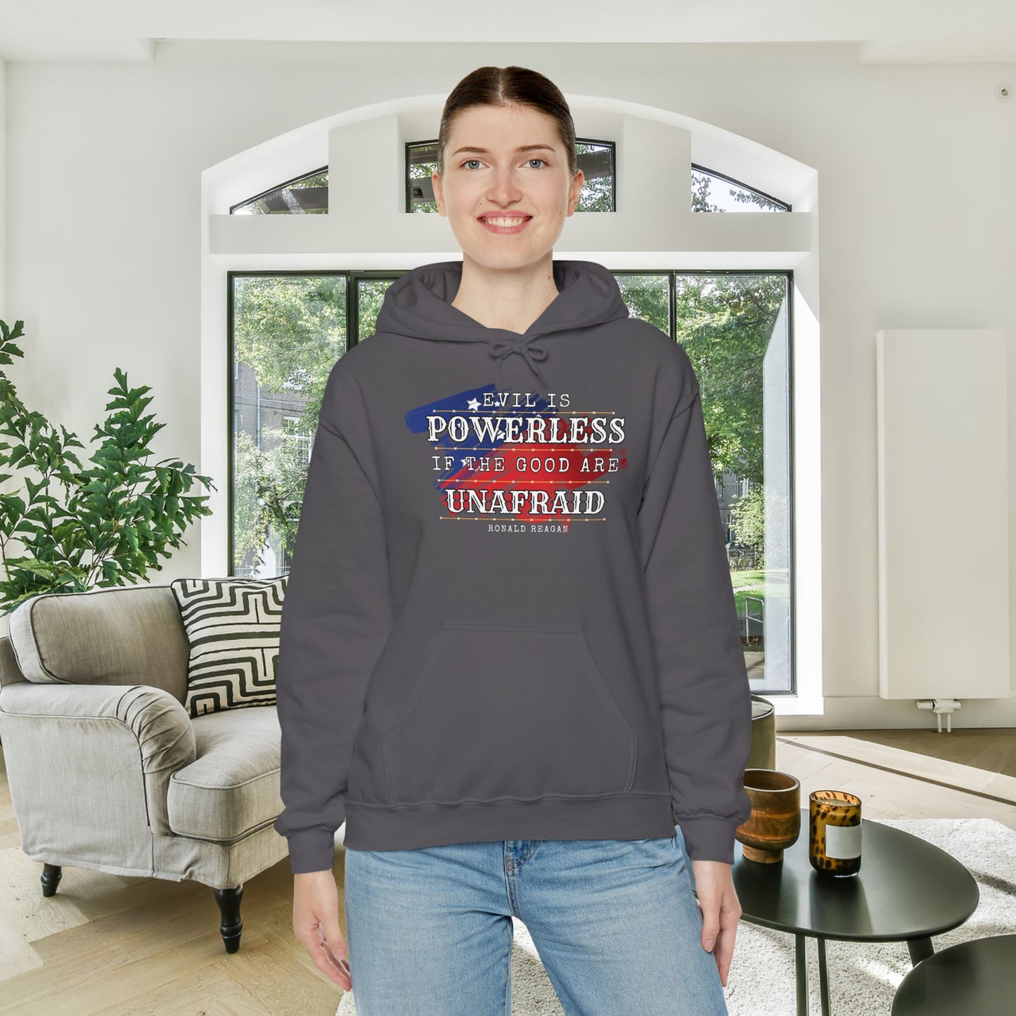 Evil is Powerless if the Good Are Unafraid - Ronald Reagan Heavy Blend™ Hooded Sweatshirt