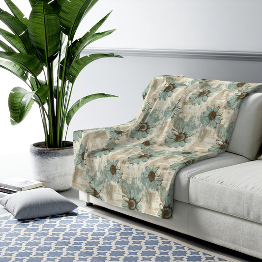 Rustic Teal Daisy Fleece Blanket