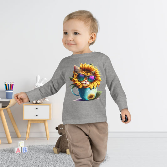 Cool Sunflower Kitten 1 Toddler Long Sleeve Tee