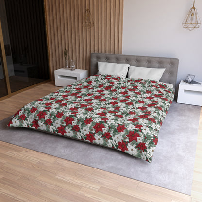 Winter Poinsettia Garden Microfiber Duvet Cover