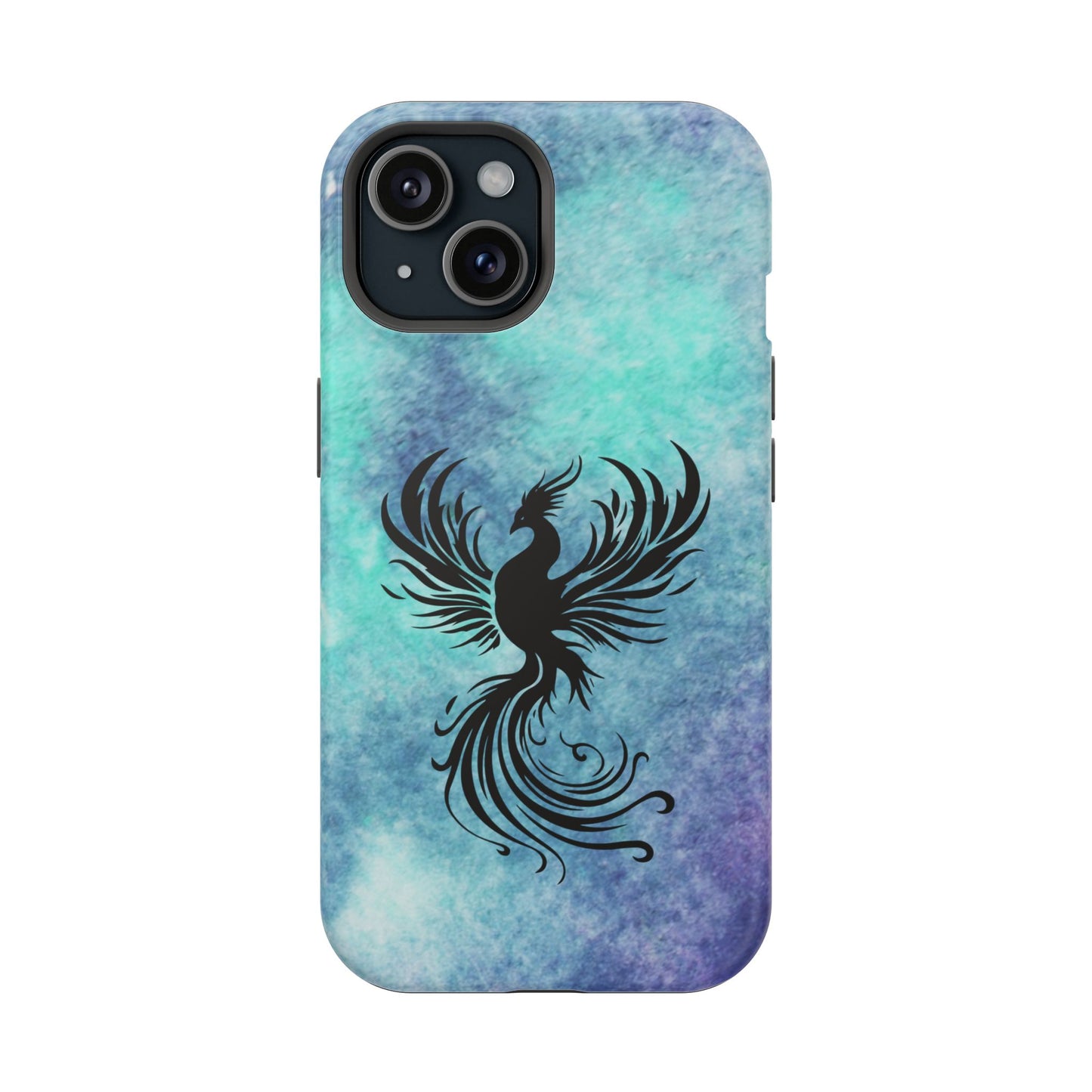 Phoenix Silhouette Over Teal Nebula MagSafe® Compatible Tough Case for iPhone