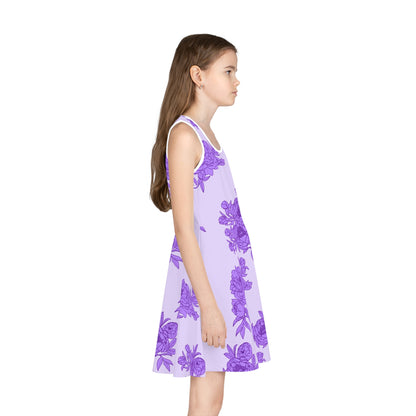 Royal Orchid Peonies Girls' Sleeveless Sundress