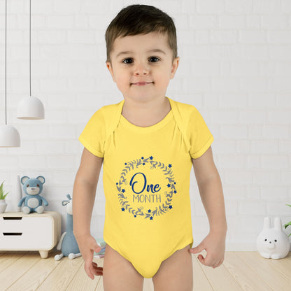 Blue Milestone Wreath Onesie-One Month