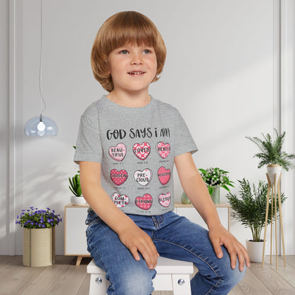 God Says I Am... (Conversation Hearts) Heavy Cotton™ Toddler T-shirt