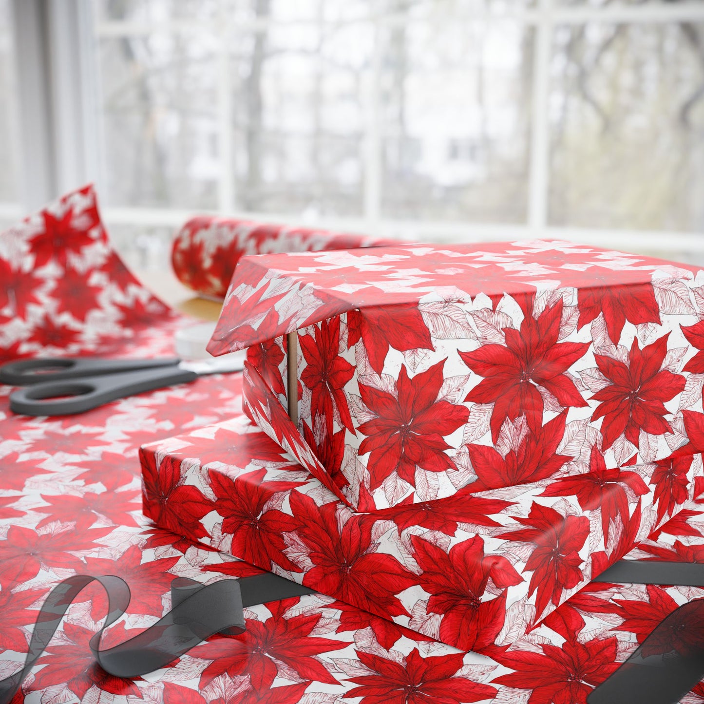Christmas Blossom Sketch Wrapping Paper