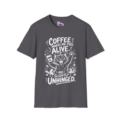 ""Coffee Makes Me Feel Alive and Slightly Unhinged (Cat) Adult T-shirt