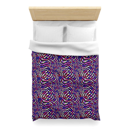 Warped Purple Checkered Microfiber Duvet Cover