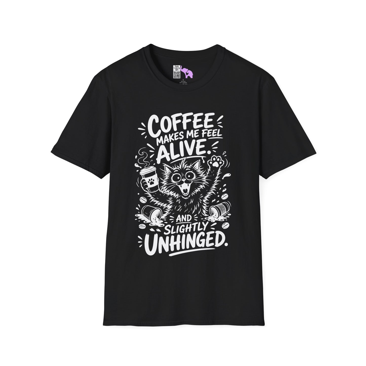 ""Coffee Makes Me Feel Alive and Slightly Unhinged (Cat) Adult T-shirt