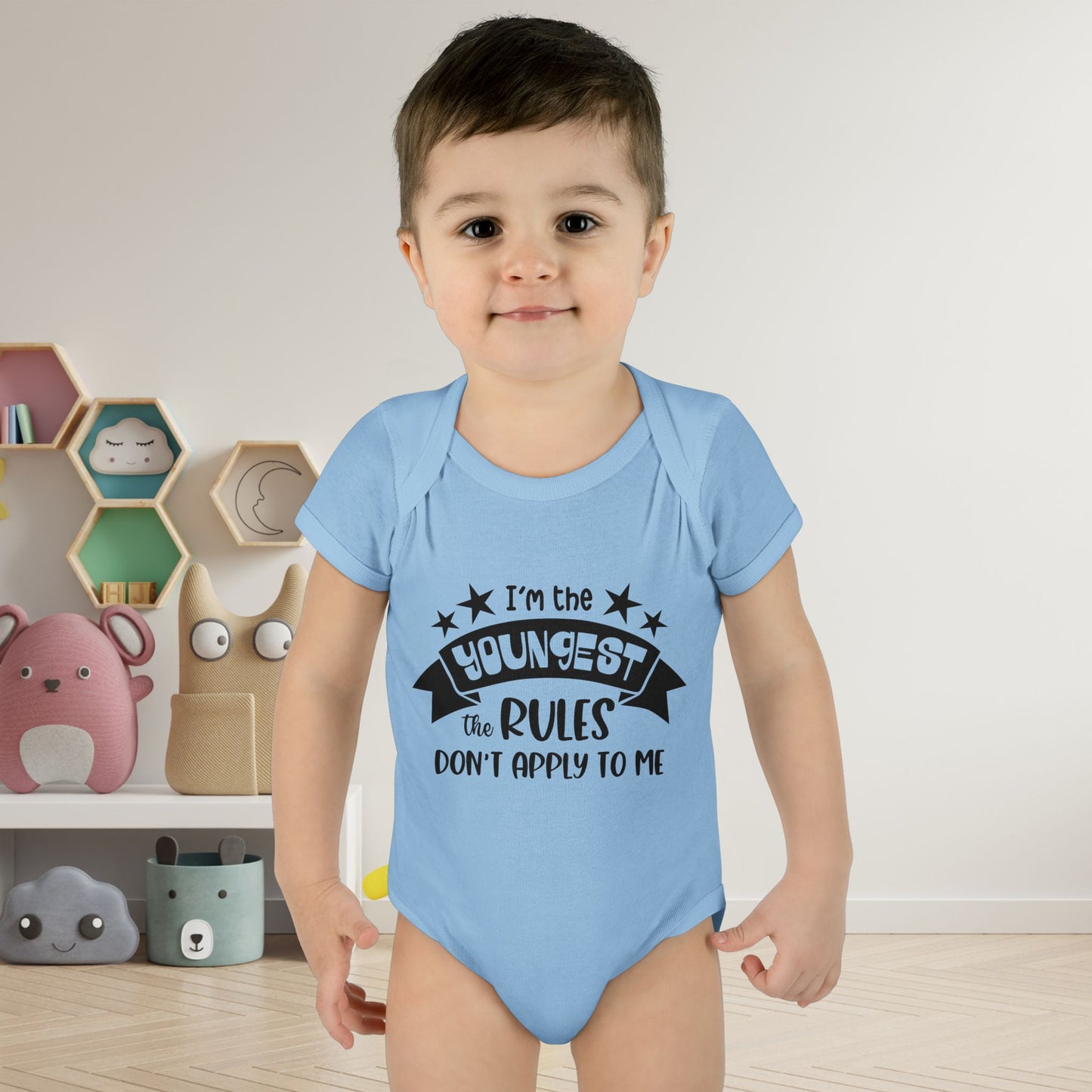I'm The Youngest The Rules Don't Apply To Me Infant Baby Rib Bodysuit