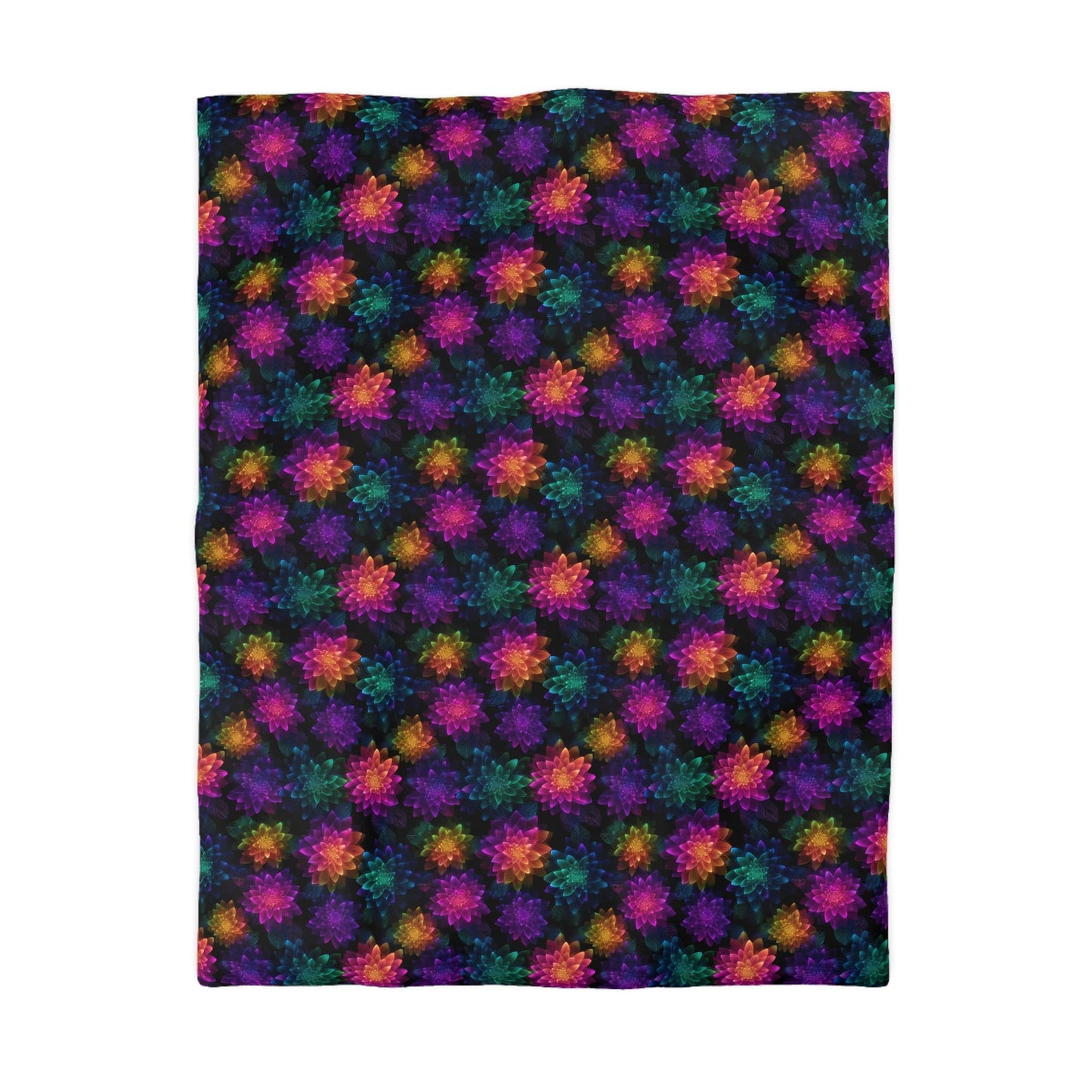 Neon Lotus Blooms Microfiber Duvet Cover
